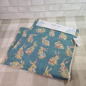 Shabby Chic Cotton Floral Bunny Spring Easter Table Runner Teal Blue 16" x 72"